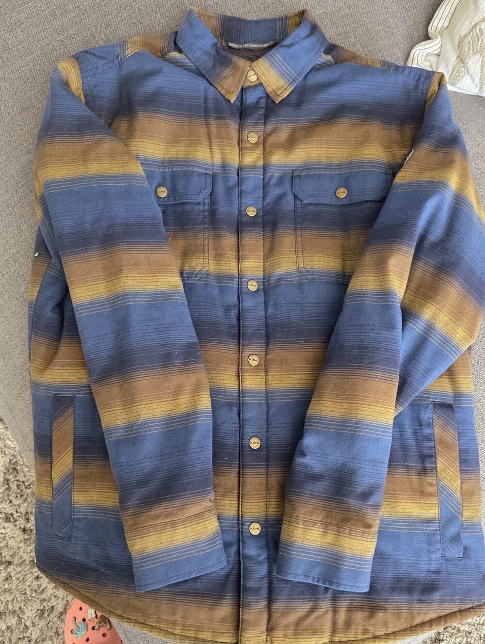 Striped Blue and Mustard Button-Up Jacket